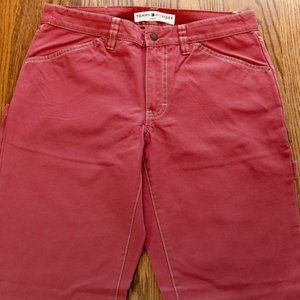 Tommy Hilfiger Distressed RED Carpenter- Utility-Pants-CUT HEM-Hammer Loop